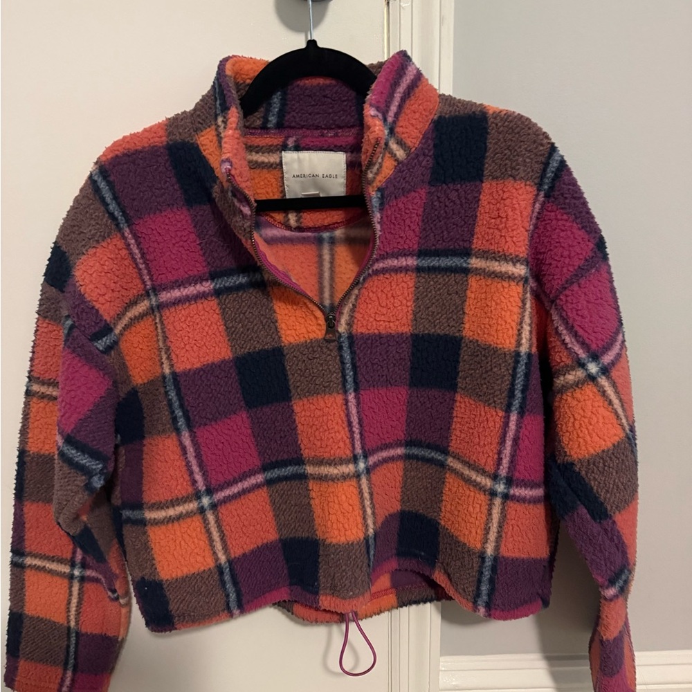 American Eagle Colorful Plaid Fleece Jacket